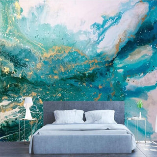 Blue Landscape Splash Ink Wallpaper for Home Wall Decor-Marble Design Wallpaper