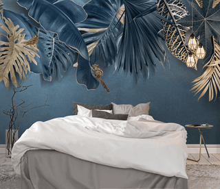 Blue Leafs Theme - Tropical Wallpaper Murals-Flower & Leaf Wallpaper