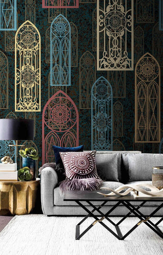 Boho Open Doors Wallpaper Mural-Geometric Shapes Wallpaper