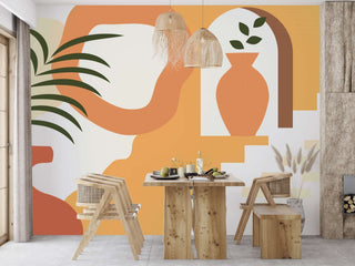 Boho Village Wallpaper Mural: Transform Your Space-Flower & Leaf Wallpaper