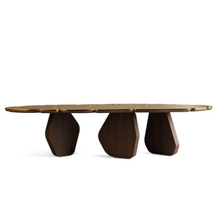 Brass Wallnut Wood Designer Dining Table-Dining Tables