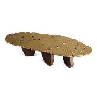Brass Wallnut Wood Designer Dining Table-Dining Tables