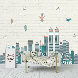 Brick Walls with Hidden Houses Wallpaper-Kids Room Wallpaper