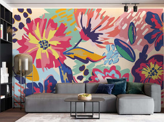 Bright Blossom Flowers: Living Room Wallpaper Mural-Flower & Leaf Wallpaper
