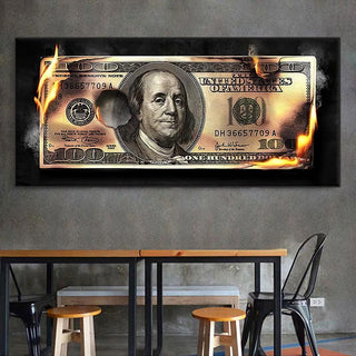 Burning 100 Dollar Bill Canvas Wall Art-Wall Posters