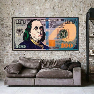 Burning 100 Dollar Bill Joker Canvas Wall Art-Wall Posters