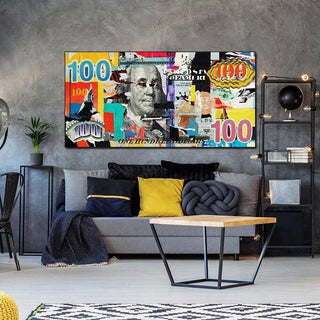 Burning 100 Dollar Bill Torn Canvas Wall Art-Wall Posters