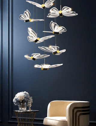 Butterfly Staircase Chandelier – Elegant Pendant Light with Artistic Butterfly Design-Staircase Chandeliers