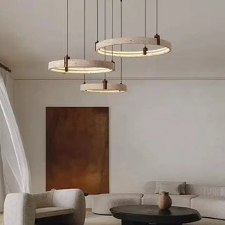 Cave Stone Ring Pendant Chandelier – Polished Steel &amp; Yellow Stone Finish