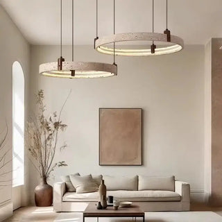 Cave Stone Ring Pendant Chandelier – Polished Steel &amp; Yellow Stone Finish