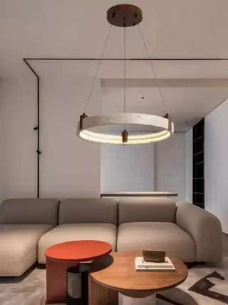 Cave Stone Ring Pendant Chandelier – Polished Steel &amp; Yellow Stone Finish