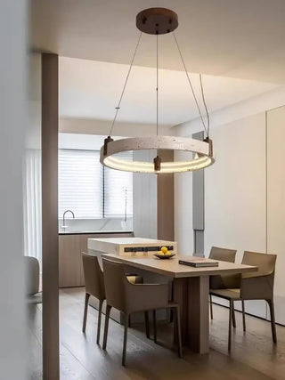 Cave Stone Ring Pendant Chandelier – Polished Steel &amp; Yellow Stone Finish