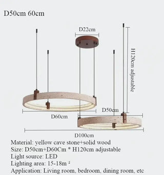 Cave Stone Ring Pendant Chandelier – Polished Steel &amp; Yellow Stone Finish