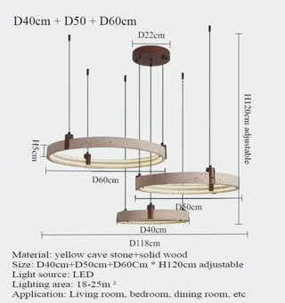 Cave Stone Ring Pendant Chandelier – Polished Steel &amp; Yellow Stone Finish