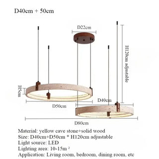 Cave Stone Ring Pendant Chandelier – Polished Steel &amp; Yellow Stone Finish