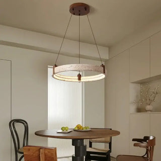 Cave Stone Ring Pendant Chandelier – Polished Steel &amp; Yellow Stone Finish