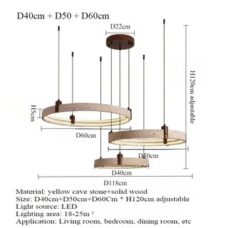 Cave Stone Ring Pendant Chandelier – Polished Steel &amp; Yellow Stone Finish