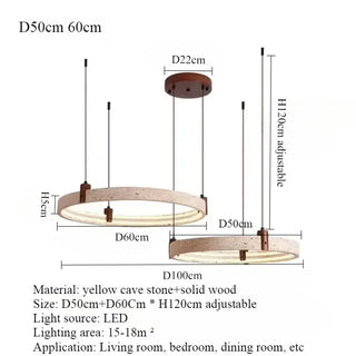 Cave Stone Ring Pendant Chandelier – Polished Steel &amp; Yellow Stone Finish