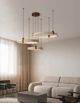 Cave Stone Ring Pendant Chandelier – Polished Steel &amp; Yellow Stone Finish