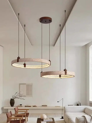 Cave Stone Ring Pendant Chandelier – Polished Steel &amp; Yellow Stone Finish