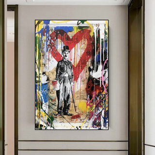 Charlie Chaplin & Mickey Mouse: A Playful Graffiti Canvas Wall Art-Mickey Art