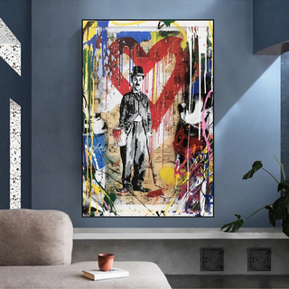 Charlie Chaplin & Mickey Mouse: A Playful Graffiti Canvas Wall Art-Mickey Art