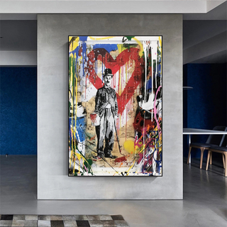 Charlie Chaplin & Mickey Mouse: A Playful Graffiti Canvas Wall Art-Mickey Art