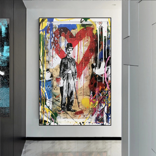 Charlie Chaplin & Mickey Mouse: A Playful Graffiti Canvas Wall Art-Mickey Art