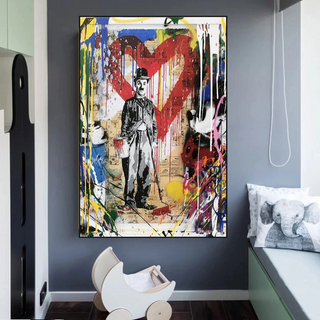 Charlie Chaplin & Mickey Mouse: A Playful Graffiti Canvas Wall Art-Mickey Art