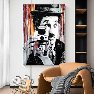 Charlie Chaplin with Camera Canvas Wall Art-Wall Posters