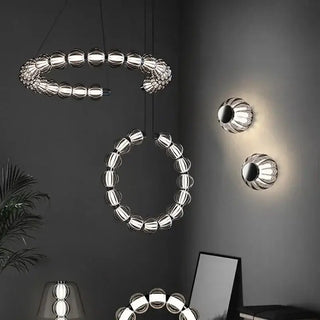 Circular Ring Chrome LED Pearl Chandelier-Chandeliers