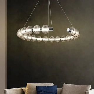 Circular Ring Chrome LED Pearl Chandelier-Chandeliers