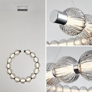 Circular Ring Chrome LED Pearl Chandelier-Chandeliers