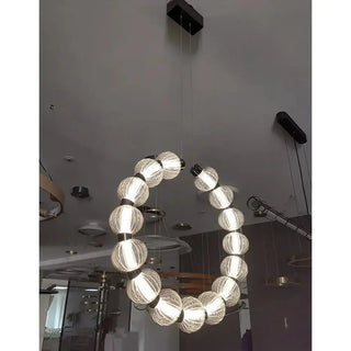Circular Ring Chrome LED Pearl Chandelier-Chandeliers
