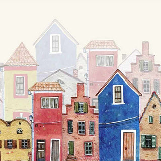 Colorful Houses Theme Wallpaper - Nursery Wallpaper-Kids Room Wallpaper
