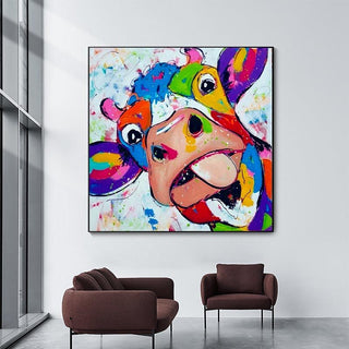 Colourful Cow Head Canvas Wall Art-Wall Posters