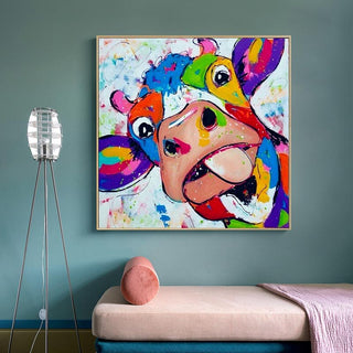 Colourful Cow Head Canvas Wall Art-Wall Posters