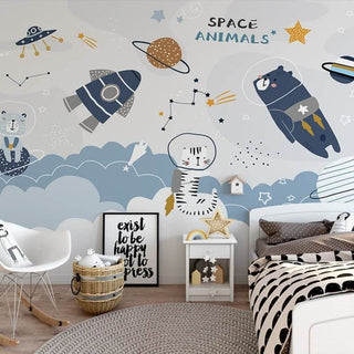 Cosmic Space Rocket Adventures Wallpaper-Kids Room Wallpaper