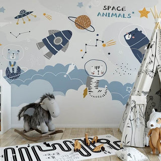 Cosmic Space Rocket Adventures Wallpaper-Kids Room Wallpaper