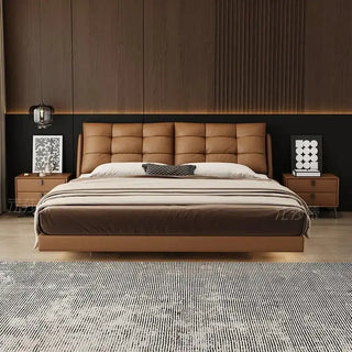 Cowhide Leather Cama Bed Frame-Bed Frame