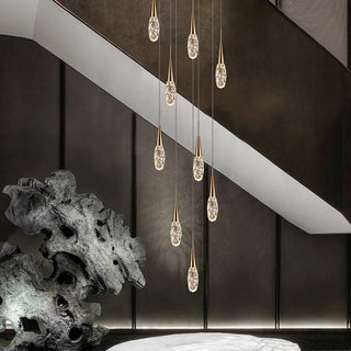 Crystal Cones Staircase Chandelier – Luxurious LED Pendant for Elegant Interiors-Staircase Chandeliers