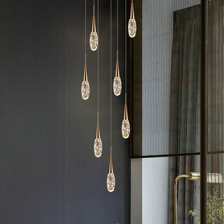 Crystal Cones Staircase Chandelier – Luxurious LED Pendant for Elegant Interiors-Staircase Chandeliers
