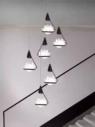 Crystal Lotus Flower Staircase Chandelier – Luxury Multi-Head Pendant Lighting