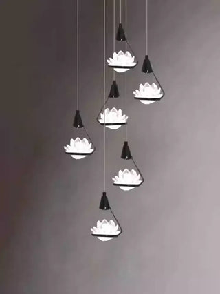 Crystal Lotus Flower Staircase Chandelier – Luxury Multi-Head Pendant Lighting