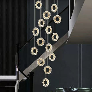 Crystal Rings Stairs Chandelier – Elegant Multi-Ring LED Pendant for Staircases-Staircase Chandeliers
