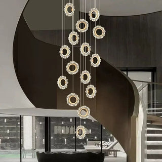 Crystal Rings Stairs Chandelier – Elegant Multi-Ring LED Pendant for Staircases-Staircase Chandeliers