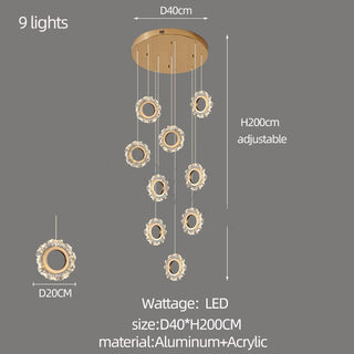 Crystal Rings Stairs Chandelier – Elegant Multi-Ring LED Pendant for Staircases-Staircase Chandeliers