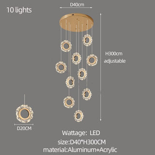 Crystal Rings Stairs Chandelier – Elegant Multi-Ring LED Pendant for Staircases-Staircase Chandeliers
