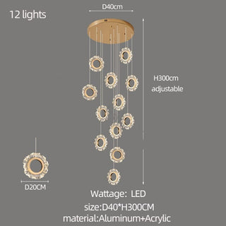 Crystal Rings Stairs Chandelier – Elegant Multi-Ring LED Pendant for Staircases-Staircase Chandeliers