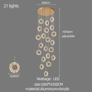 Crystal Rings Stairs Chandelier – Elegant Multi-Ring LED Pendant for Staircases-Staircase Chandeliers